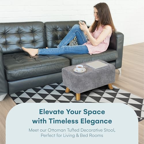 Dawhud Direct DAWH-001596 Vanity Stool Chair – Elegant Fabric Upholstery Small Ottoman Chair thumb #2