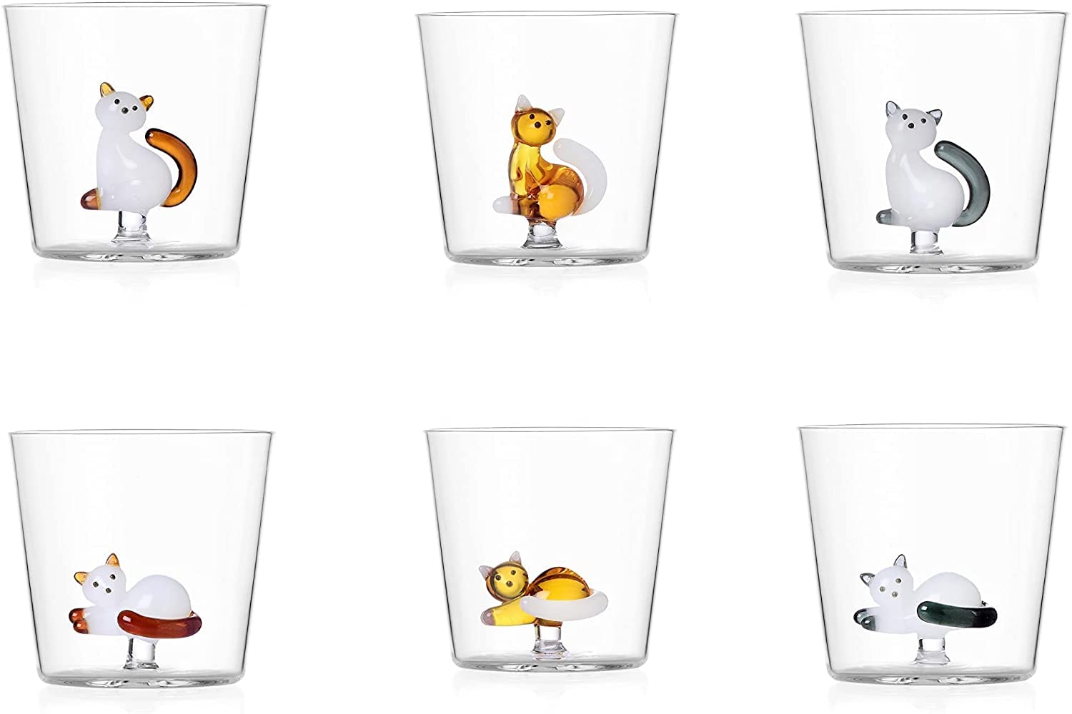 Set of 6 Tabby Cat Water Glasses - Design Alessandra Baldereschi