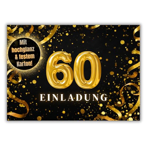 HIDEBLOOM - Einladungskarten 60. Geburtstag - 12 Stück - DIN A6 (10,5 cm x 14,8 cm) - Geburstagseinladung zum 60. Geburtstag - Einladungskarte für Jubiläum, Feier & Party HIDEBLOOM - Einladungskarten 60. Geburtstag - 12 Stück - DIN A6 (10,5 cm x 14,8 cm) - Geburstagseinladung zum 60. Geburtstag - Einladungskarte für Jubiläum, Feier & Party