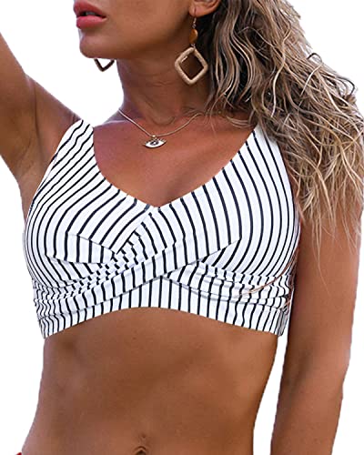 Image of Fanuerg Women's Twist Front Bikini Top V Neck Push Up Padded Swimsuit Top Bathing Suits