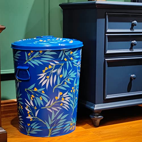 Hozuso Hand Painted Metal Trash Can With Lid Recycling Canister Storage Organization Decorative Garbage Can Waste Bin For Kitchen Living Room Home Patio Yard Home Decor 10 Gallons thumb #2