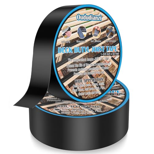 Image of Oududianzi Deck Joist Tape, 1-5 /8 inch x 50' Joist Tape for Decking, Waterproof Seal Antiseptic Butyl Joist Tape,Self-Adhesive Flashing Joist Tape for Wood Decks Beams Roof (2 Roll)