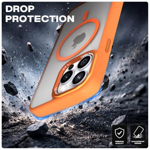 Image of Pikkme Back Cover for iPhone 15 Pro Max | Shockproof | Mag-Safe Compatible | Hard Transparent Back | Premium Raised Camera Protection | Bumper Case (Orange Mag-Safe)