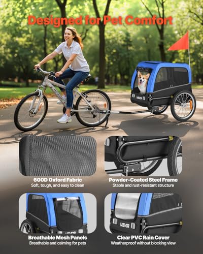 VEVOR Hundeanhänger, unterstützt bis zu 30 kg, Fahrradanhänger für kleine & mittelgroße Hunde, klappbarer Rahmen mit Schnellspannrad, universelle Fahrradkupplung, Reflektor, Flagge, interne Leine