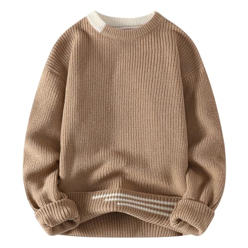 Men Korean Knitted Sweater O-Neck Patchwork Slim Pullover Sweaters3