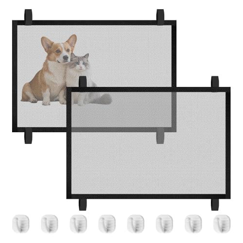 2 Stück Türschutzgitter Hunde Ohne Bohren, 110x72 cm Treppenschutzgitter Schwarz mit 8 Klebehaken, Sicherheitsgitter für Haustiere & Kinder – Türgitter für Innen- und Außenbereich