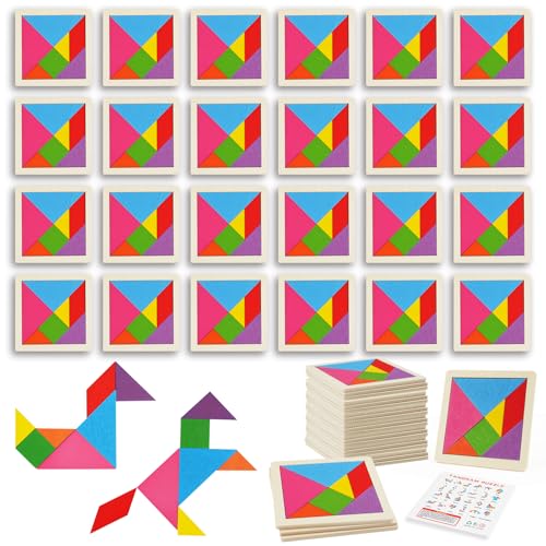 Ainiv 24PCS Tangram Infantil, Tangram Puzzle Madera Regalitos Cumpleaños Invitados...