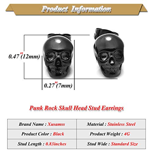 Xusamss Punk Jewelry Stainless Steel Skull Head Stud Earrings2