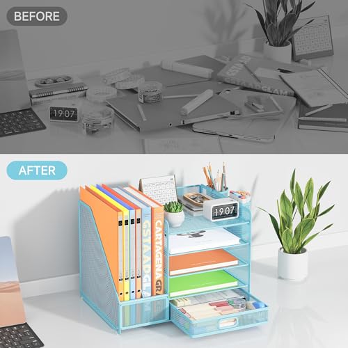 VITVITI Desk Organiser with File Holder, 5 Tier Desk Tidy Organiser with 2 Pen Holders - Image 3