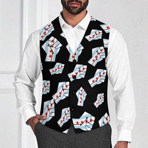 Chicago Flag Resist Men's Suit Vest Slim Fit Business Dress Party Pattern Waistcoat Vest Top2