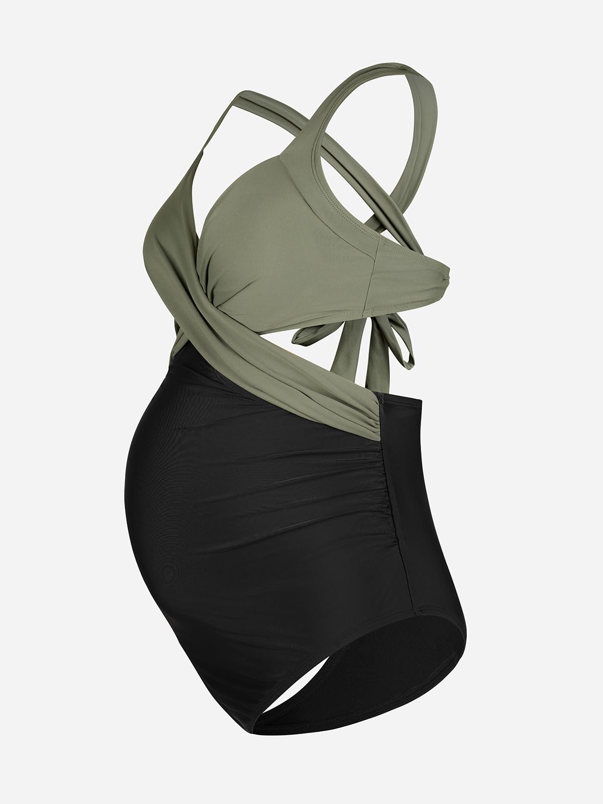 CUPSHE Maillot de bain une pièce de maternité à col en V pour femme - Cache-cœur croisé sur le devant - Bloc de couleurs