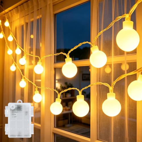 Gcstnn Lichterkette Batterie Außen 6M 40 LED Warmweiß Globe Lichterketten mit 6h Timer IP65 Wasserdicht Kugeln Lichterkette für Schlafzimmer Balkon Kinderzimmer Weihnachts baum Deko