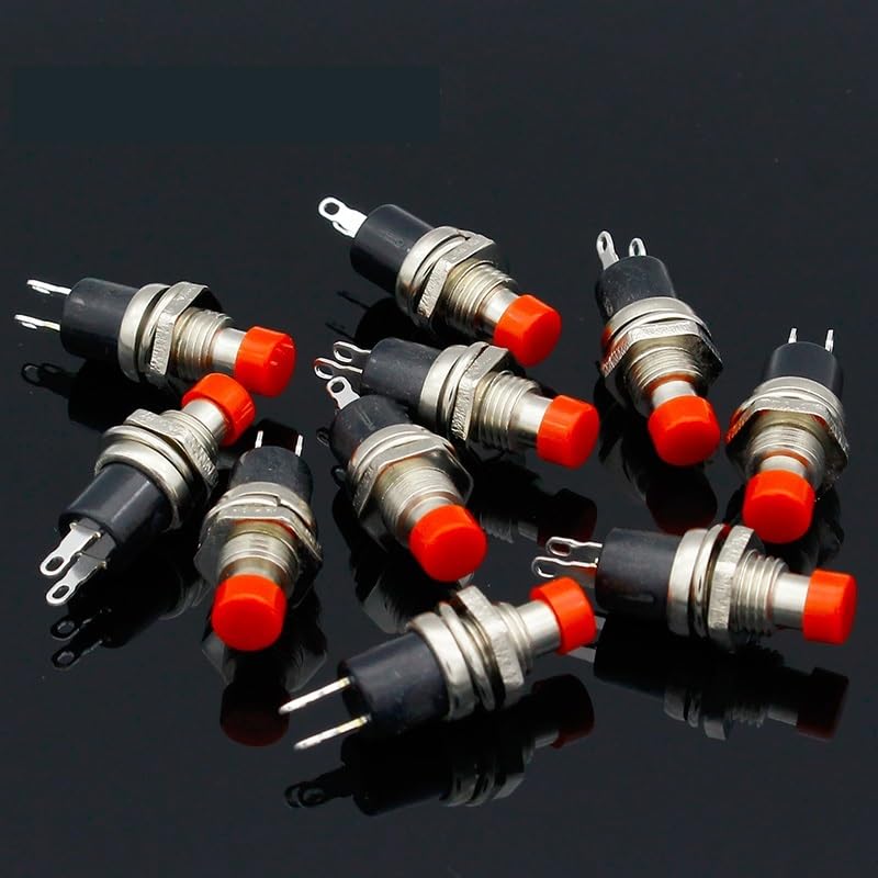 10-Pack Normally Open Mini Momentary Spring Return Push Button Switch Red