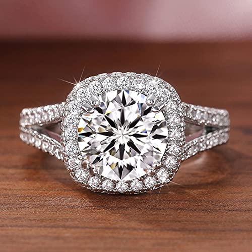 925 Sterling Silver Plated Round Cubic Zirconia CZ Halo Engagement Ring Wedding Band for Women2