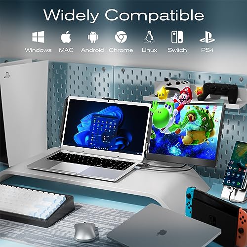Image of Teamgee Laptop Screen Extender, 14 inch IPS 1080 FHD Portable Monitor with Built-in Speakers & Kickstand, Compatible with Mac Windows Android Dex Harmony, S1 Laptop Monitor Extender Fits 13 inch-17 inch Laptops