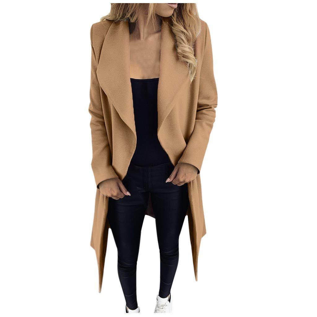 genericOvercoat for Women, Misaky Long Sleeve Lapel Solid Plus Size Trench Jacket Outwear Mid-Length Coat with Belt