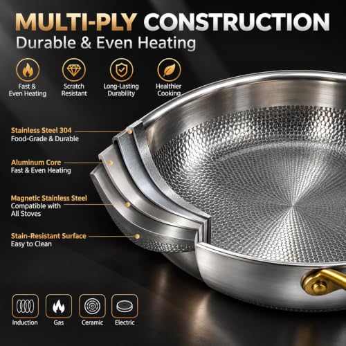 SYXUMLKLS Titanium Frying Pans for Cooking, No Coating Good for Health,Hammered Texture Design Nonstick, with Lid(12 Inch) - image 4