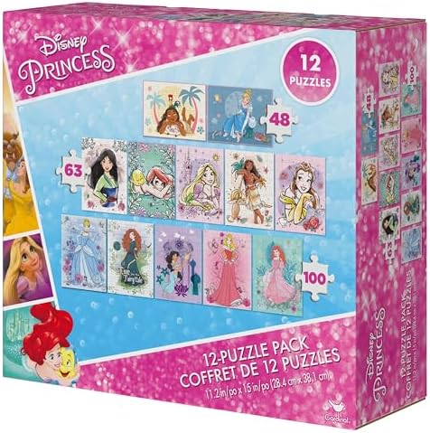 Disney Princess, 12-Puzzle Pack 48-Piece 63-Piece 100-Piece Jigsaw Puzzles for Kids Ariel Moana Cinderella Jasmine, for Preschoolers Ages 4 and up 5 51NV9DP6e3L. AC