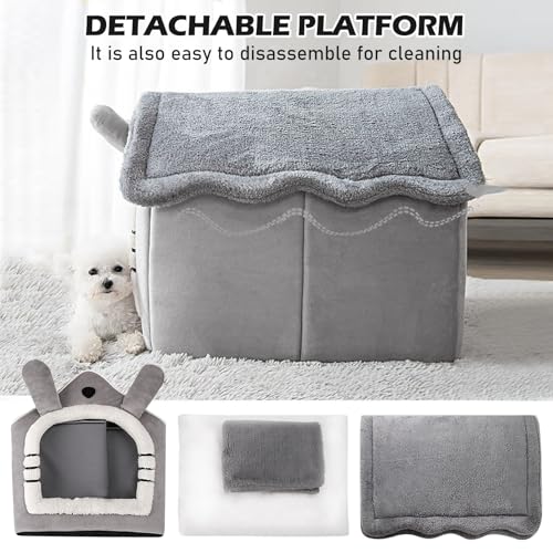 Katzenhaus Indoor, Katzenbetten mit Waschbarem Plüschkissen 38×35×40cm, Katzenhöhle für Draußen, Hundehütte Hundehöhle, Katzenhaus Höhle, Katzenbett Große für Kleine und Mittlere Katzen Hunde