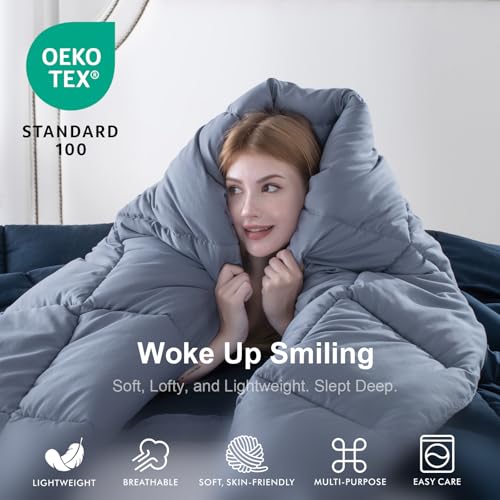 Image of KASENTEX King Comforter Set, Reversible, Goose Down Alternative, All Season | 250 GSM Fill, Ultra-Soft, Lightweight, Machine Washable, 1 Comforter + 2 Pillow Shams, Dress Blues /Tempest