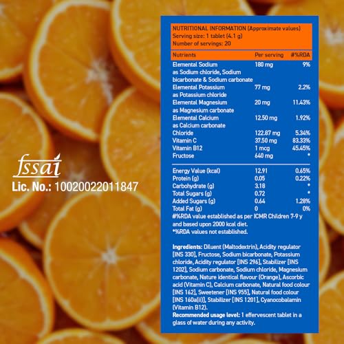 Image of Fast&Up Reload (5 Litres) Low Sugar energy drink for Instant Hydration - 20 Effervescent Tablets with all 5 Essential Electrolytes + Added Vitamins - Certified Electrolytes Drink - Orange flavour