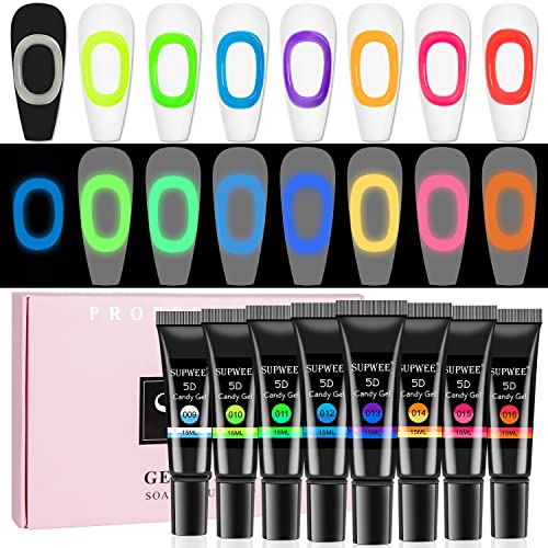 Gel Esculpidor 3D Brilla en Oscuro para Uñas 8 Colores