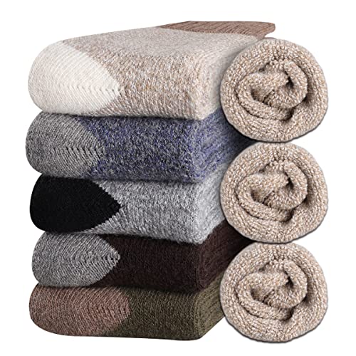 Heatuff Men's Winter Wool Socks Thermal Warm Soft Crew Socks （5 Pairs）