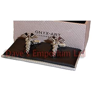 ONYX - ART LONDON Herren-Manschettenknöpfe - Design des Hermesstabes - ideales Geschenk für Rechtsleiter. ONYX - ART LONDON Herren-Manschettenknöpfe - Design des Hermesstabes - ideales Geschenk für Rechtsleiter.