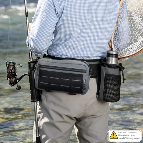 Cinturón de pesca con soporte para caña y mochila de cintura – Cinturón ajustable con bolsa desmontable para aparejos de pesca miniatura 5
