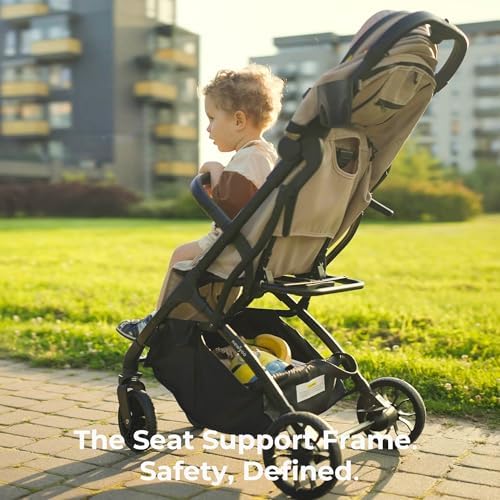 Image of newyoo GlideTow TR18M Compact Travel Stroller for Infants, Foldable Baby Stroller with Cup Holder, One-Hand Fold, Near Flat Recline Seat, Fog Blue