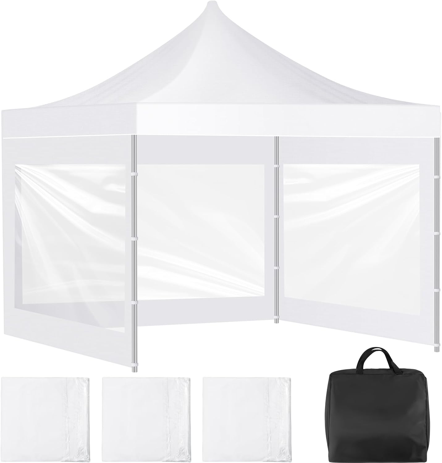 3 Pcs Clear Cover Sidewalls with Black Storage Bag Window Sidewall for 10 x 10 Inch Cover Tent Waterproof Shade Wall, Sunwalls Solely, Cover Tent Not Included, No Zipper(White)
