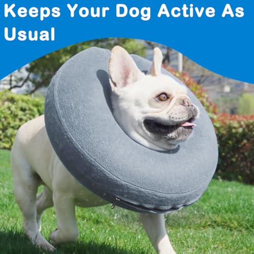 Image of Inflatable Dog Cone Collar, Soft Dog Cone Blow-up Protective Recovery Collar, Grey (L Size)