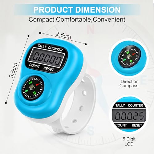 Image of GLUN Finger Counter Ring with Compass Pack of 3, Digital 5-Digit LCD Tally Counter for Prayer, Mantra, Meditation, Sports Counting Device Portable Size