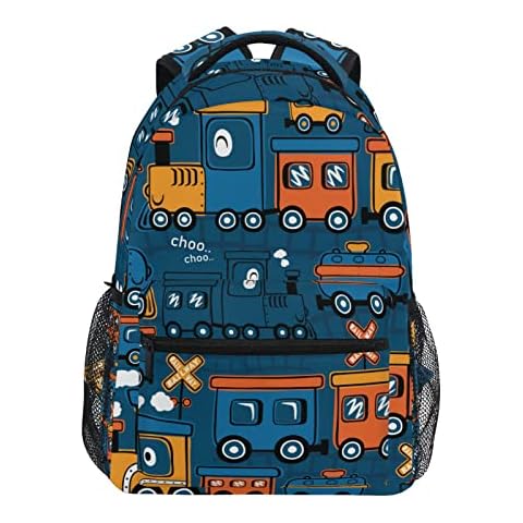 Krafig Colorful Funny Cartoon Steam Train Boys Girls Kids School Backpacks Bookbag, Elementary School Bag Travel Backpack Daypack Cover