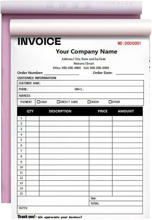 Amazon.com : Custom Carbonless Sales Invoice Form Books for Small ...