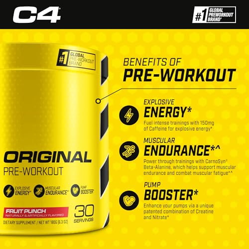 Image of Xtend Cellucor Pre Workout & BCAA Bundle, C4 Original Pre Workout Powder, Fruit Punch, 30 Servings BCAA Powder, Knockout Fruit Punch, 30 Servings