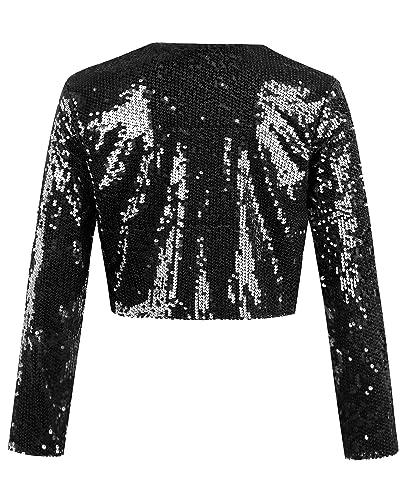 MINTLIMIT Women's Sequin Shrug Bolero Long Sleeve Open Front Party Sparkly Cropped Cardigan Glitter Shiny Jackets3
