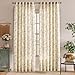 Lazzzy Green Floral Curtains 84 Inch Length Linen Farmhouse Curtain Back Tab Drapes for Living Room Bedroom Light Filtering Vintage Rod Pocket Curtains, 2 Panels, Green on Beige