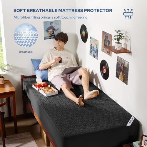 Image of BEDLORE 2 Pack Waterproof Mattress Protector, Twin XL Size Mattress Pad with Deep Pocket 6 inch-15 inch Depth, Soft Breathable Bed Mattress Cover for Bedroom, College Dorm (Black)