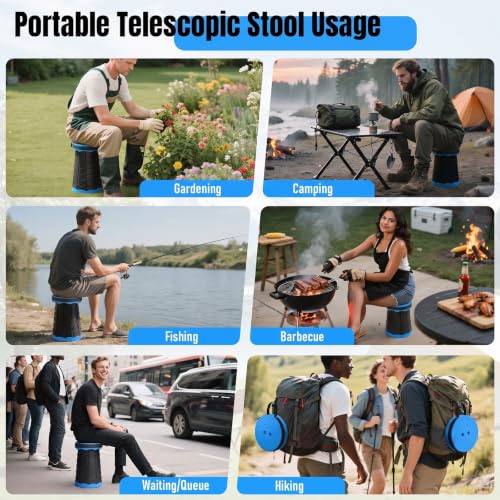 Image of Doseno Collapsible Stool 2 Pack, Portable Telescoping Seat, Light Blue