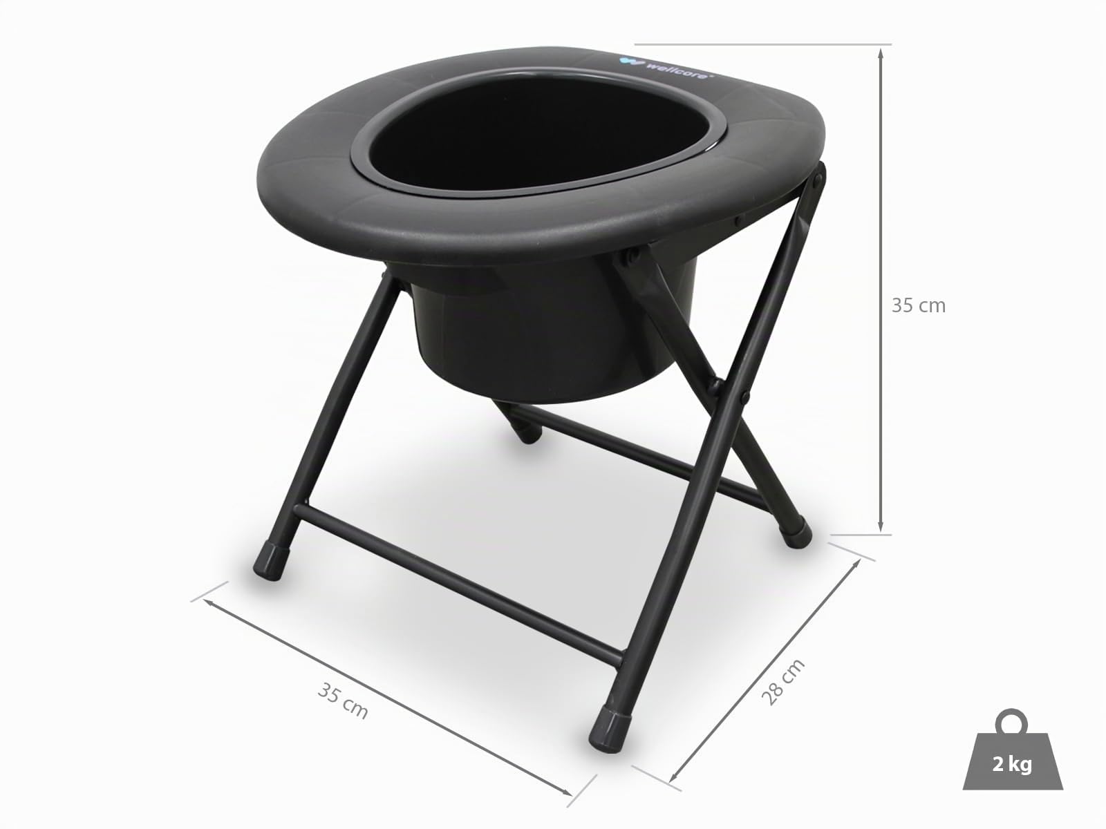 WELLCORE Toilettenstuhl mit Toilette, klappbar, transportabel, kompakt, Aluminiumrahmen, abnehmbare Toilette, leicht zu reinigen, schwarz, bis 100 kg, bis 100 kg