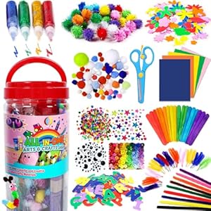 FUNZBO Arts and Crafts School Supplies for Kids – Kindergarten School Supplies Set with Glitter Glue Stick, Glue, Pipe Cleaners Craft and Kids Scissor, Gifts for Girls and Boys Age 4+ (Medium)