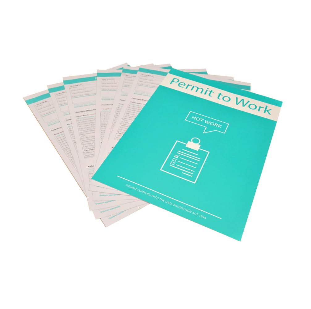 Hot Work Permit To Work Forms 3 Parts - Original/2 Carbon Copies Card Backing for Seperating Pack Of 10, Blue, A4