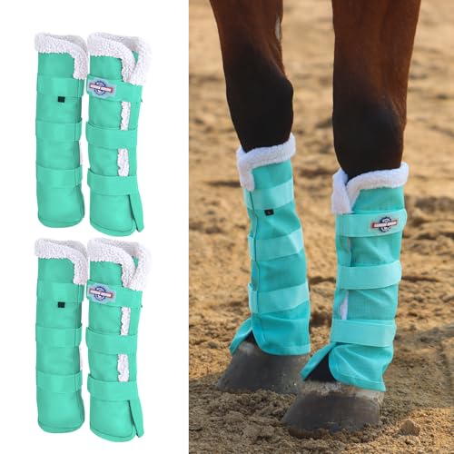 Harrison Howard Horse Fly Boots Summer Protection with Fleece Trim to Eliminate Rubbing Comfortable and Ventilating Mesh Leg Guards Set of 4 Mint L