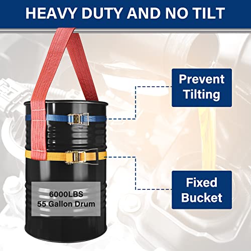 Drum Handling Sling For 55 Gallon Drum, Barrel Lifting Web Sling Heavy Duty No Tilt With 2 Pack Ratchet Strap, Capacity Up To 6000 Lbs, Adjustable For Farms Barns Cranes Forklift Trucks, 78.7" X 4.9" #TOP1