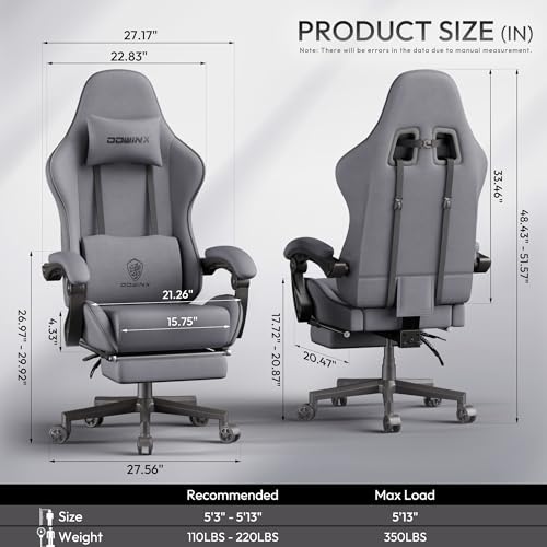Image of Dowinx Gaming Chair Fabric Big and Tall with Pocket Spring Cushion, Massage Game Chair Cloth with Headrest, Ergonomic Computer Chair with Footrest 350LBS