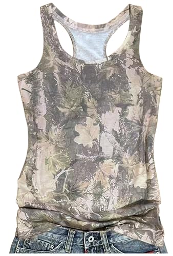 Camo Shirts for Women Workout Trendy Racerback Tank Tops Teen Girls Summer Beach Vacation Clothes Hawaiian Camisole Tops(Large Camo)