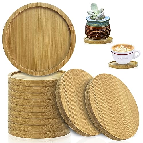JNWYH 12 posavasos para velas, 9,5 x 8,5 x 0,9 cm, para bebidas frías calientes, vasos, botellas de aceite, jarrones, macetas pequeñas (bambú)