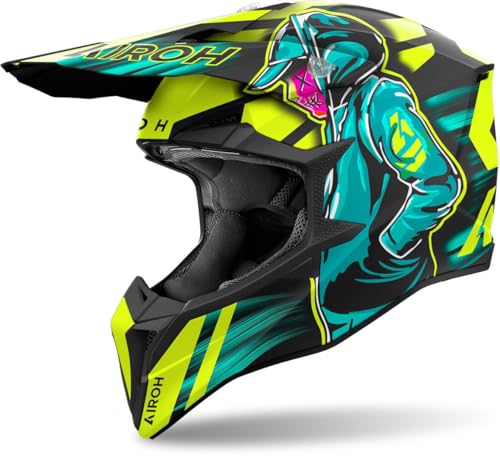 Image of Airoh Wraaap Cyber Motocross Helmet, yellow/blue, S (55/56)