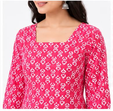 Image of Khoaai Cotton Print Short Kurti for Women | V- Neck Long Sleeve Top for Women | Criss Cross Back Desing Kurti | Relaxed Fit | Casual and Office Wear